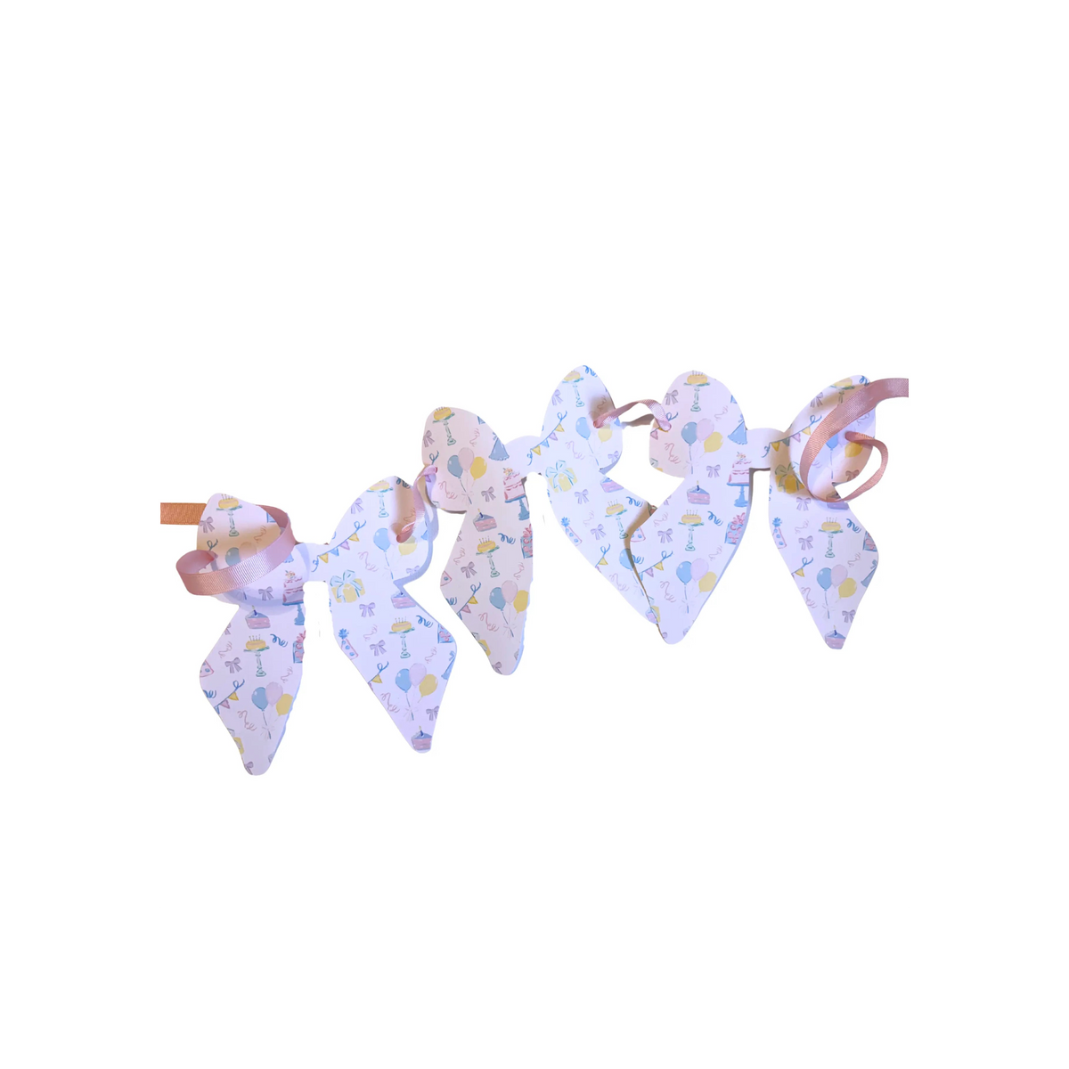 Group of large Lovely Day printable bows with pastel birthday motifs