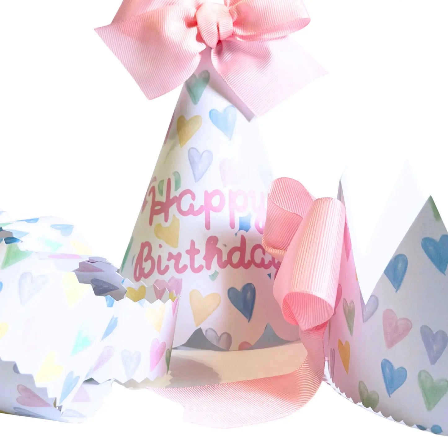 Pastel Confetti Hearts Happy Birthday Party Hat Printable | Scalloped Edge DIY Birthday Hat - Jamie Ann Studio