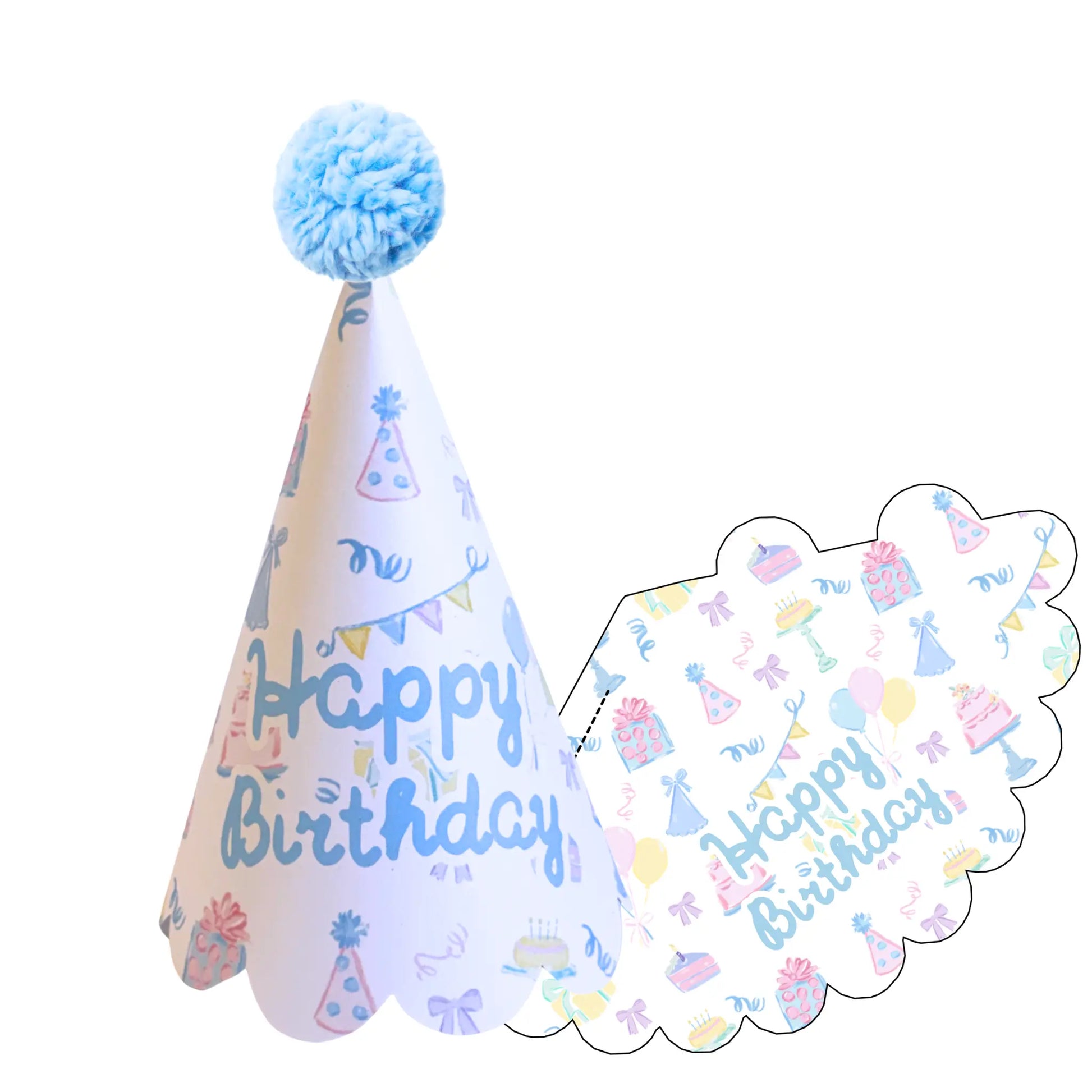 Blue Pastel Happy Birthday Party Hat Printable | Scalloped Edge DIY Birthday Hat - Jamie Ann Studio