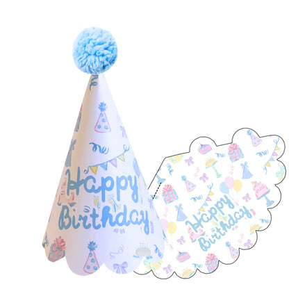 Blue Pastel Happy Birthday Party Hat Printable | Scalloped Edge DIY Birthday Hat - Jamie Ann Studio