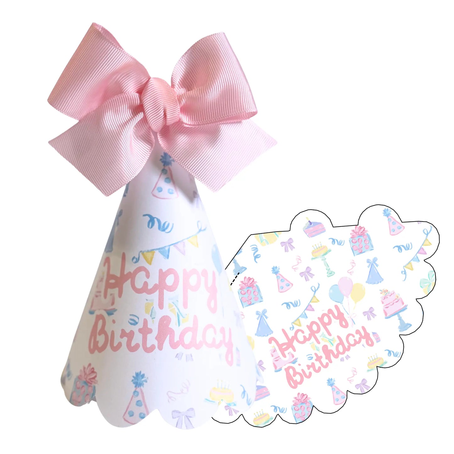 Pastel Watercolor Happy Birthday Party Hat Printable | Scalloped Edge DIY Birthday Hat - Jamie Ann Studio