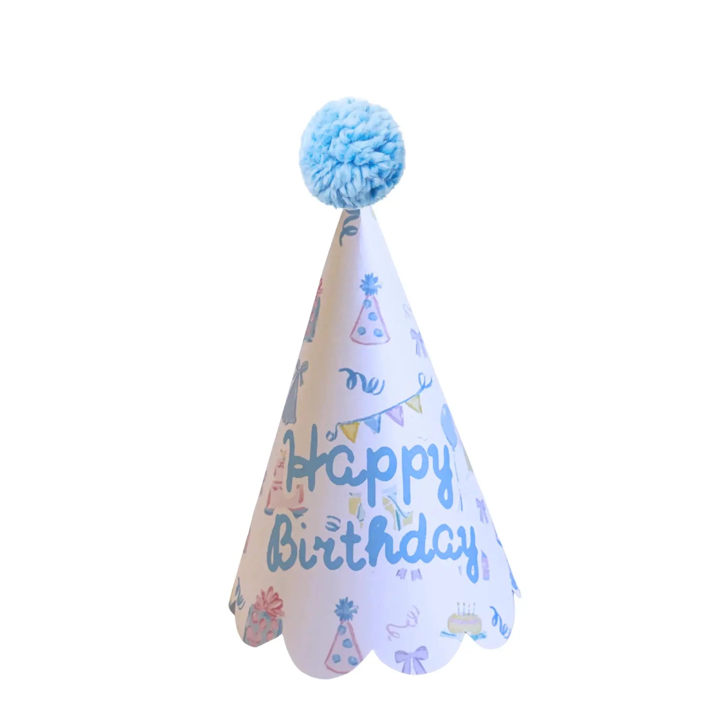 Blue Pastel Happy Birthday Party Hat Printable | Scalloped Edge DIY Birthday Hat - Jamie Ann Studio