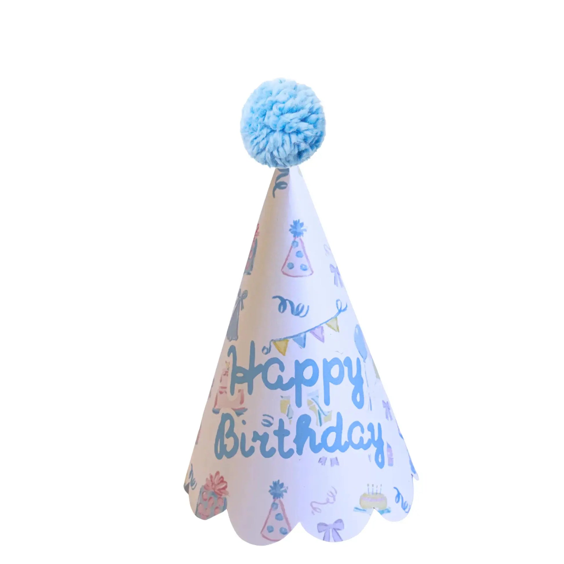 Blue Pastel Happy Birthday Party Hat Printable | Scalloped Edge DIY Birthday Hat - Jamie Ann Studio