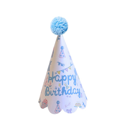 Blue Pastel Happy Birthday Party Hat Printable | Scalloped Edge DIY Birthday Hat - Jamie Ann Studio