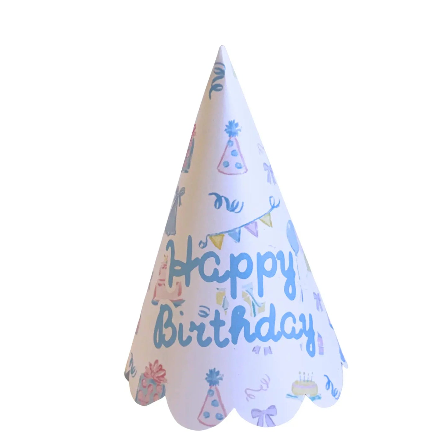 Blue Pastel Happy Birthday Party Hat Printable | Scalloped Edge DIY Birthday Hat - Jamie Ann Studio