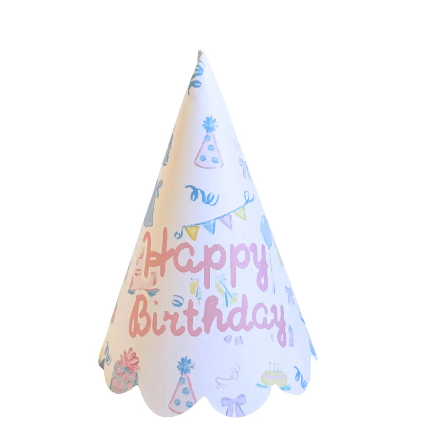 Pastel Watercolor Happy Birthday Party Hat Printable | Scalloped Edge DIY Birthday Hat - Jamie Ann Studio