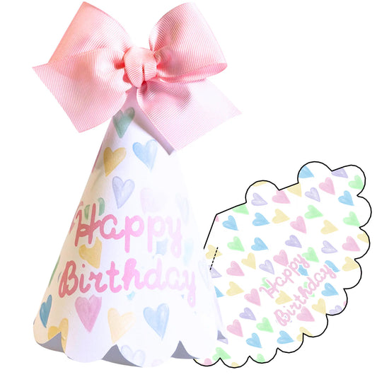 Pastel Confetti Hearts Happy Birthday Party Hat Printable | Scalloped Edge DIY Birthday Hat - Jamie Ann Studio