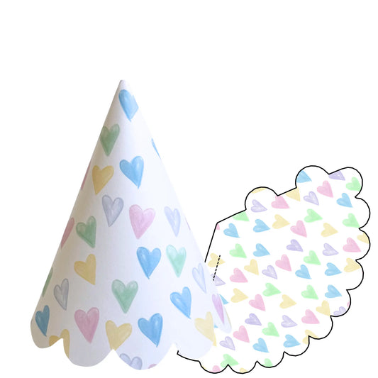 Pastel Confetti Hearts Party Hat Printable | Scalloped Edge DIY Party Hat - Jamie Ann Studio