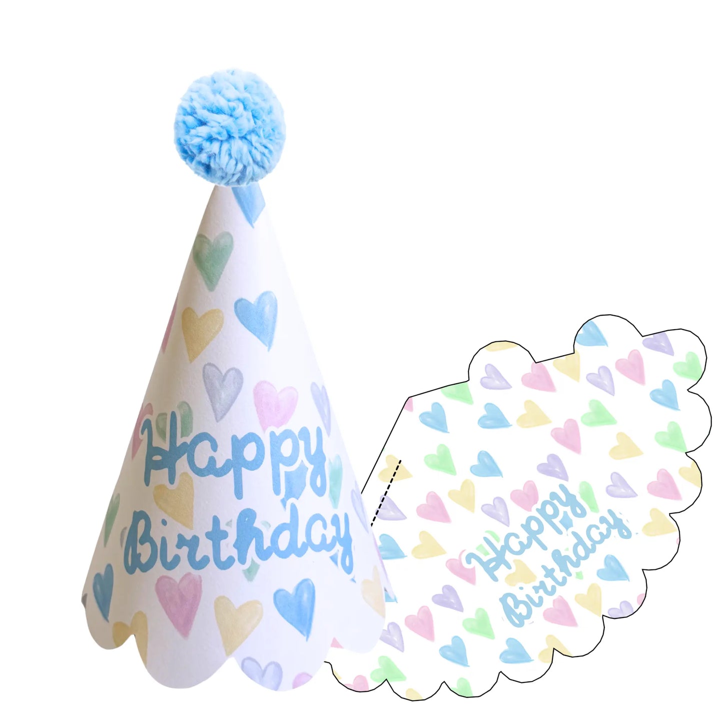 Pastel Confetti Hearts Happy Birthday Party Hat Printable | Scalloped Edge DIY Birthday Hat - Jamie Ann Studio