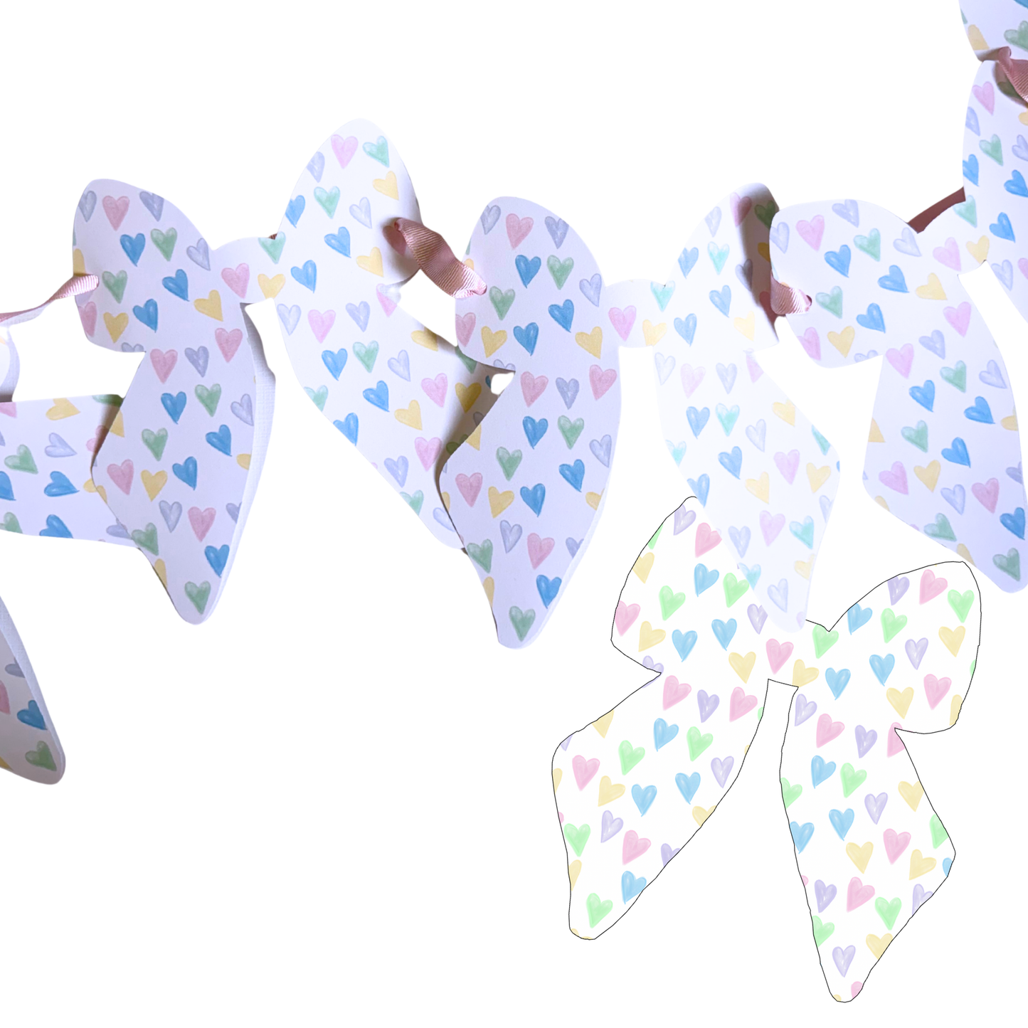 Printable Bow Garland – Pastel Heart Bow Party Decor