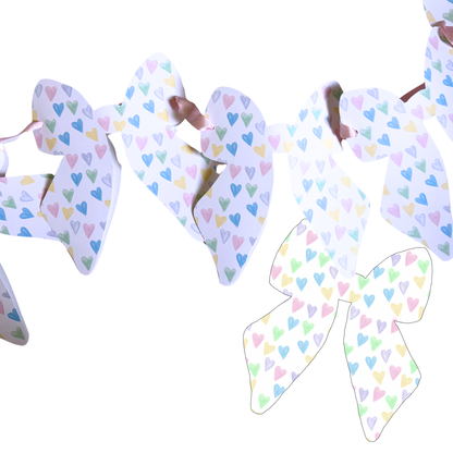 Printable Bow Garland – Pastel Heart Bow Party Decor