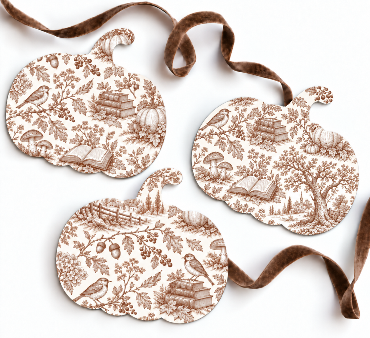 Large Fancy Fall Toile Pumpkin – Brown Printable | Fall Decor PDF