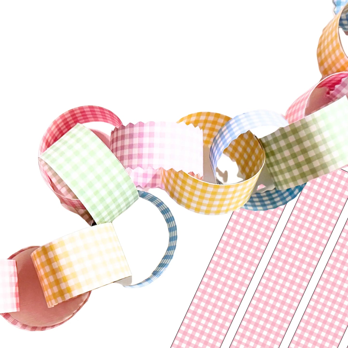 Gingham Printable Paper Chains | Double-Sided Multicolor Garland DIY Party Decor - Jamie Ann Studio